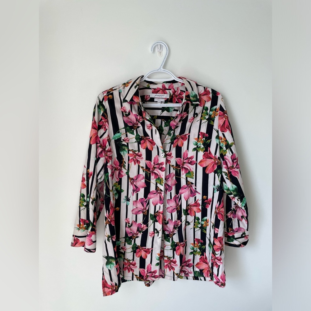 Foxcroft Pink and Green Floral Shirt